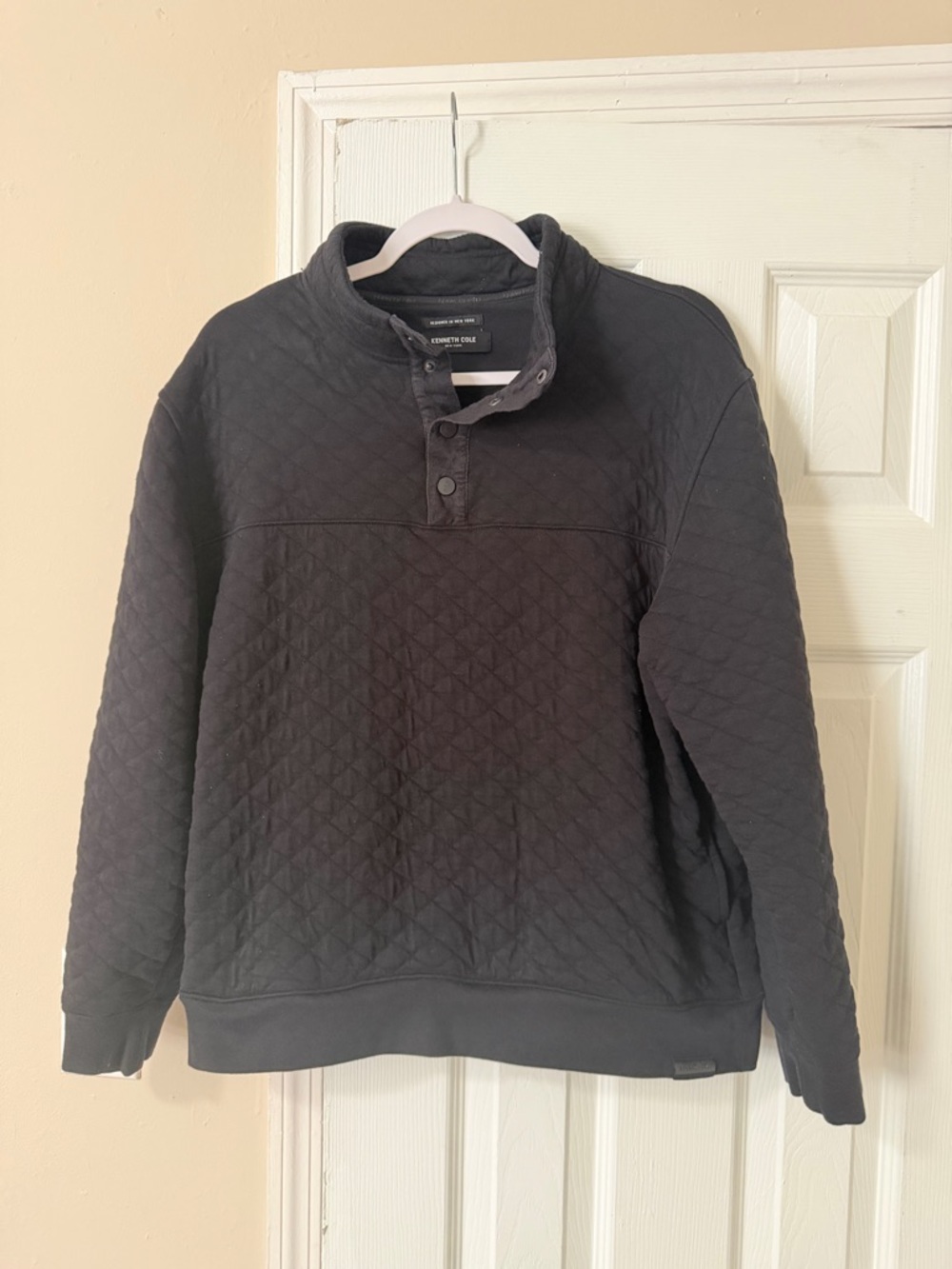 Kenneth Cole Black Quilted Snap-Button Mock Neck Zip-Up Sweater